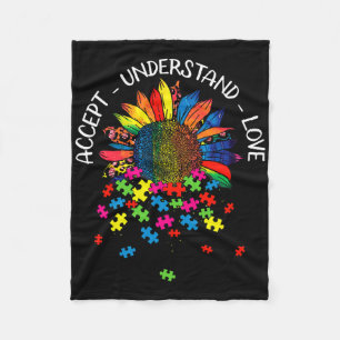 Autism Awareness Daisy Flower Accept Understand Lo Fleece Blanket