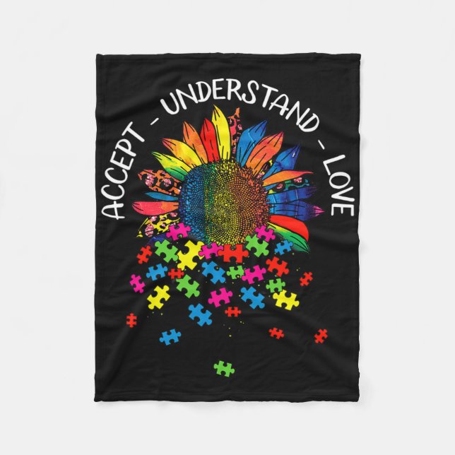 Autism Awareness Daisy Flower Accept Understand Lo Fleece Blanket (Front)