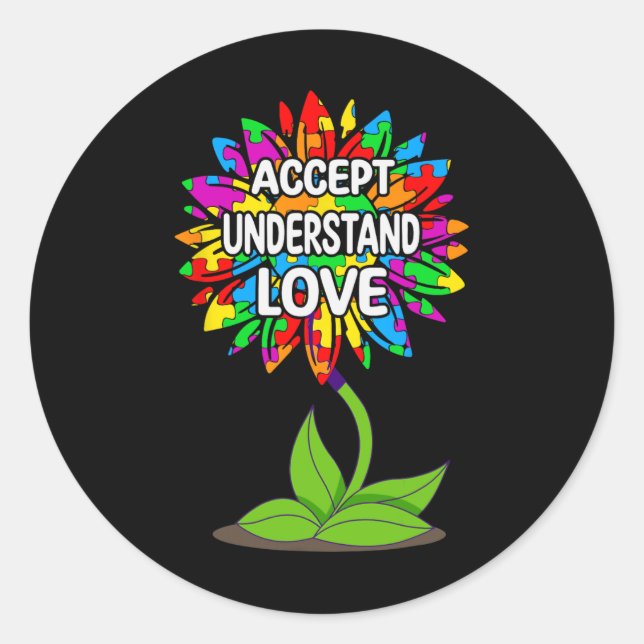 Autism Awareness Daisy Sunflower For Mom Men Kids  Classic Round Sticker (Front)