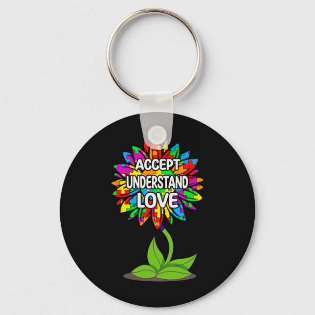 Autism Awareness Daisy Sunflower For Mom Men Kids  Key Ring (Front)