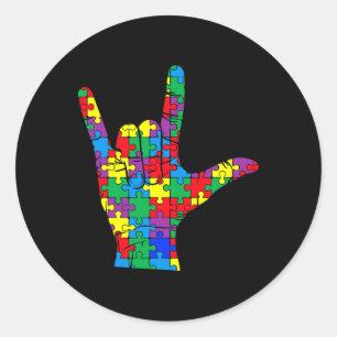 Autism Awareness Day Autistic Child Asl Love Sign  Classic Round Sticker