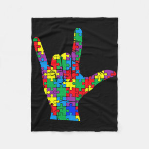 Autism Awareness Day Autistic Child Asl Love Sign Fleece Blanket