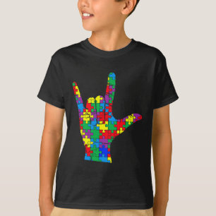 Autism Awareness Day Autistic Child Asl Love Sign T-Shirt