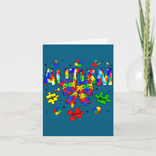 Autism awareness day coquette bow puzzle pieces card