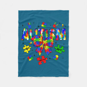 Autism awareness day coquette bow puzzle pieces fleece blanket