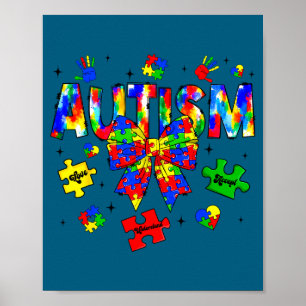 Autism awareness day coquette bow puzzle pieces poster