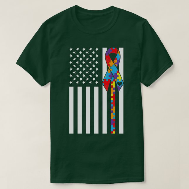 Autism Awareness Day Gift Flag Puzzle Piece Colour T-Shirt (Design Front)