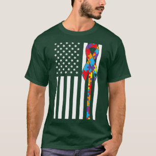 Autism Awareness Day Gift Flag Puzzle Piece Colour T-Shirt