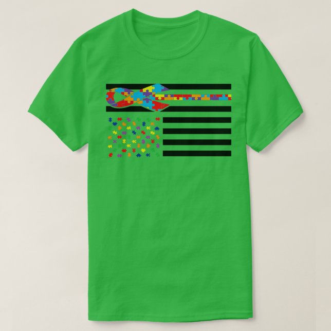 Autism Awareness Day Gift Flag Puzzle Piece T-Shirt (Design Front)