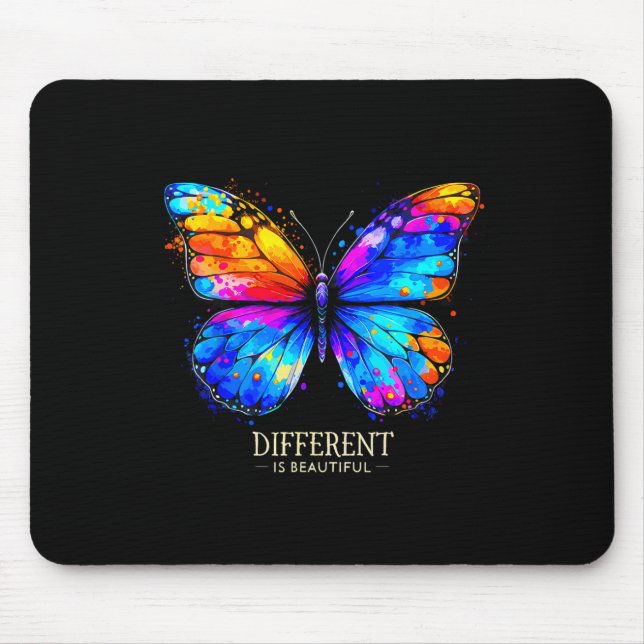 Autism Awareness Different Is Beautiful Butterfly  Mouse Pad (Front)