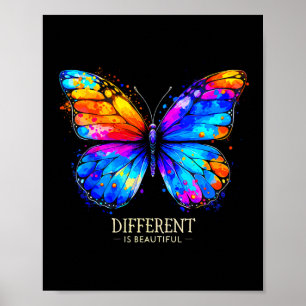 Autism Awareness Different Is Beautiful Butterfly Poster