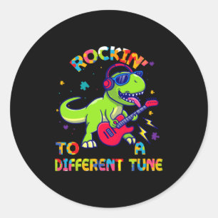 Autism Awareness Dino Rex Rockin To Different Tune Classic Round Sticker
