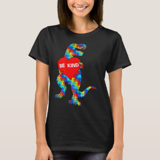 Autism Awareness Dinosaur Be Kind Puzzle T-Shirt