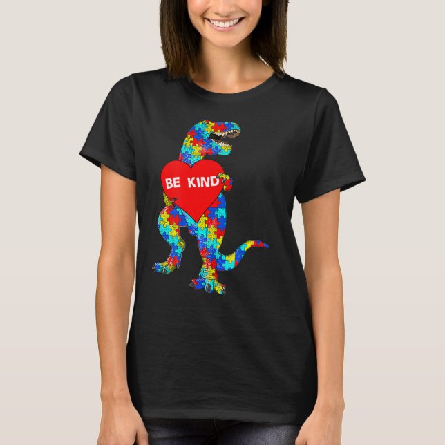 Autism Awareness Dinosaur Be Kind Puzzle T-Shirt (Front)