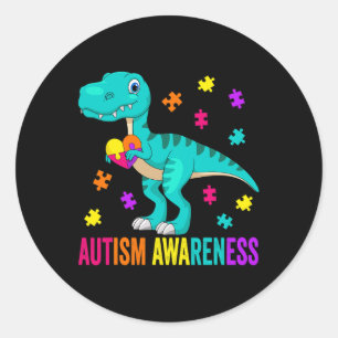 Autism Awareness Dinosaur Colourful Autism Puzzle  Classic Round Sticker