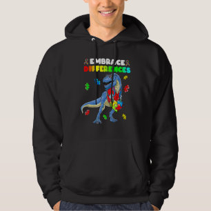 Autism Awareness Dinosaur Heart Puzzle Piece Boys  Hoodie