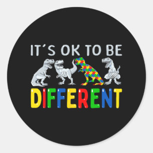 Autism Awareness Dinosaur Kid Boys It's Ok To Be D Classic Round Sticker