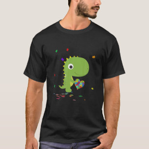 Autism Awareness Dinosaur   Rex Heart Puzzle Piece T-Shirt