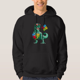 Autism Awareness Dinosaur Rex Heart Puzzle Pieces Hoodie