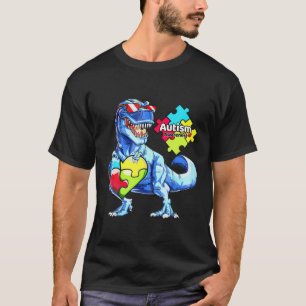 Autism Awareness Dinosaur Rex Heart Puzzle Pieces T-Shirt