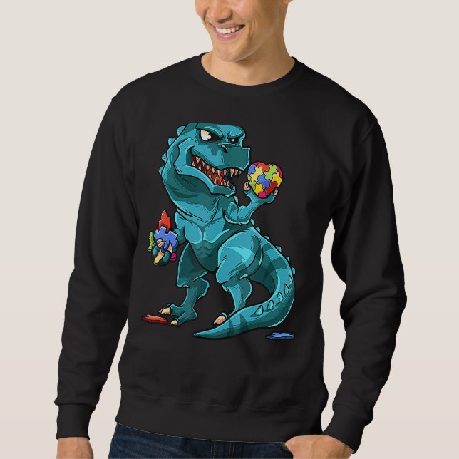 Autism Awareness Dinosaur   T-Rex Heart Puzzle Pie Sweatshirt (Front)