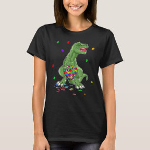 Autism Awareness Dinosaur T-Rex Heart Puzzle Piec T-Shirt