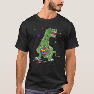 Autism Awareness Dinosaur T Rex Heart Puzzle Piec T-Shirt
