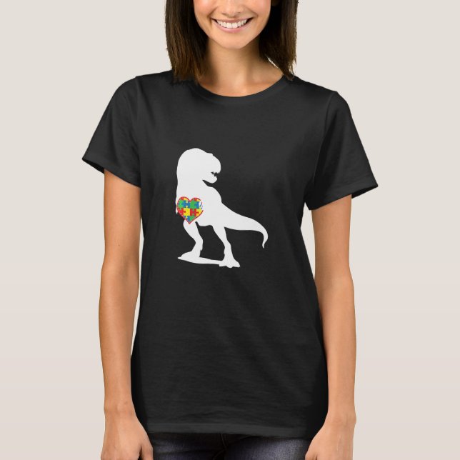 Autism Awareness Dinosaur T Rex Puzzle Heart T-Shirt (Front)
