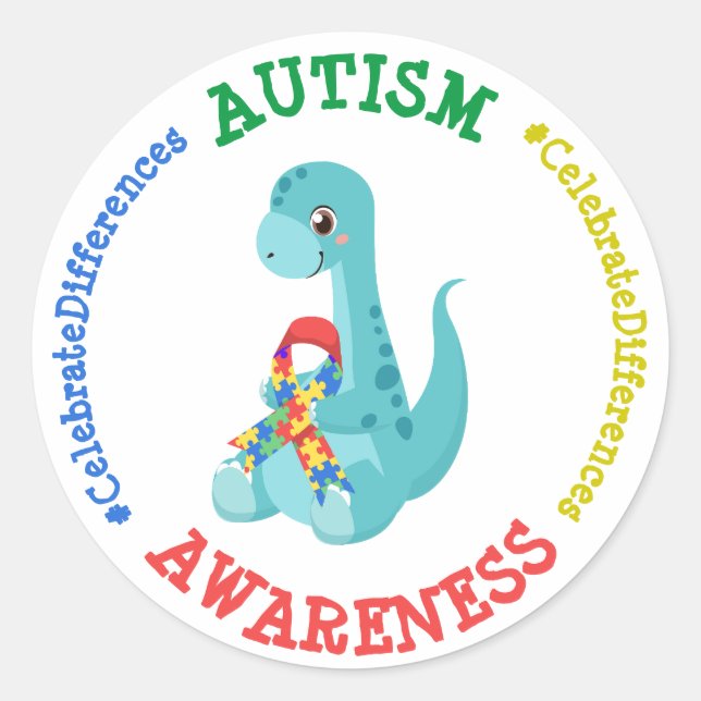 Autism Awareness Dinosaurs Classic Round Sticker (Front)