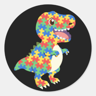 Autism Awareness Dinosaurs Classic Round Sticker
