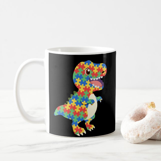 Autism Awareness Dinosaurs Coffee Mug (With Donut)