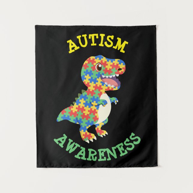Autism Awareness Dinosaurs Tapestry (Front)