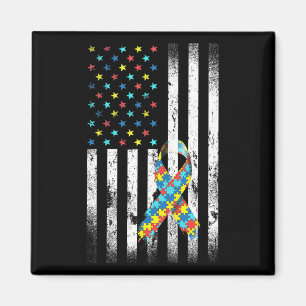 Autism Awareness Distressed American Flag Puzzle R Magnet