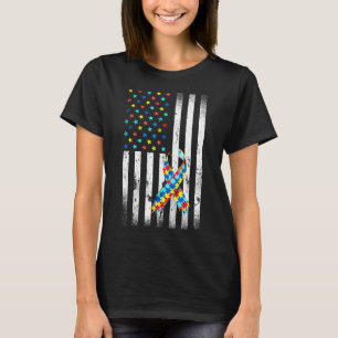 Autism Awareness Distressed American Flag Puzzle R T-Shirt