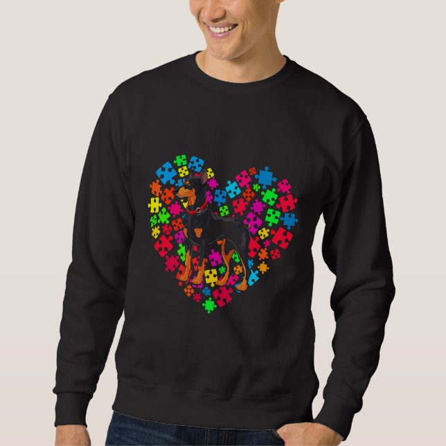 Autism Awareness Doberman Dog Mum Dad Valentine Sweatshirt (Front)