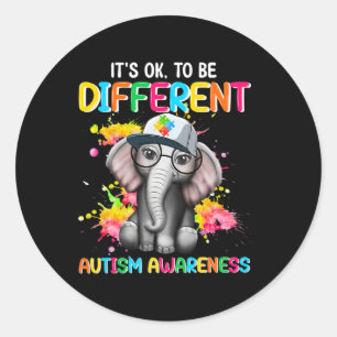 Autism Awareness Elephant Flower Its Ok To Be Diff Classic Round Sticker