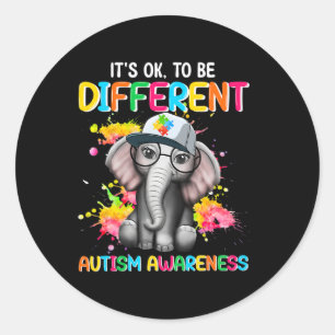 Autism Awareness Elephant Flower Its Ok To Be Diff Classic Round Sticker