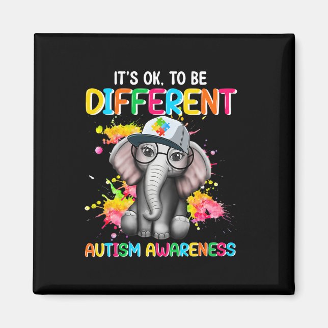 Autism Awareness Elephant Flower Its Ok To Be Diff Magnet (Front)