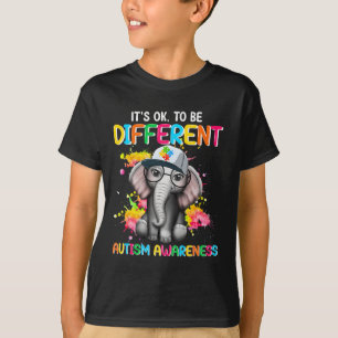 Autism Awareness Elephant Flower Its Ok To Be Diff T-Shirt