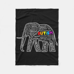 Autism Awareness Elephant Tygraphy T Shirt Fleece Blanket