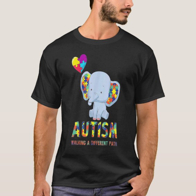 Autism Awareness Elephant Walking A Different Path T-Shirt (Front)