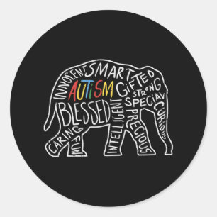 Autism Awareness Elephant Words Animal Lover Gift  Classic Round Sticker