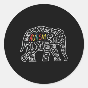 Autism Awareness Elephant Words Animal Lover Gift Classic Round Sticker