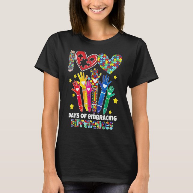 Autism Awareness Embrace Differences 100 Days Of S T-Shirt (Front)