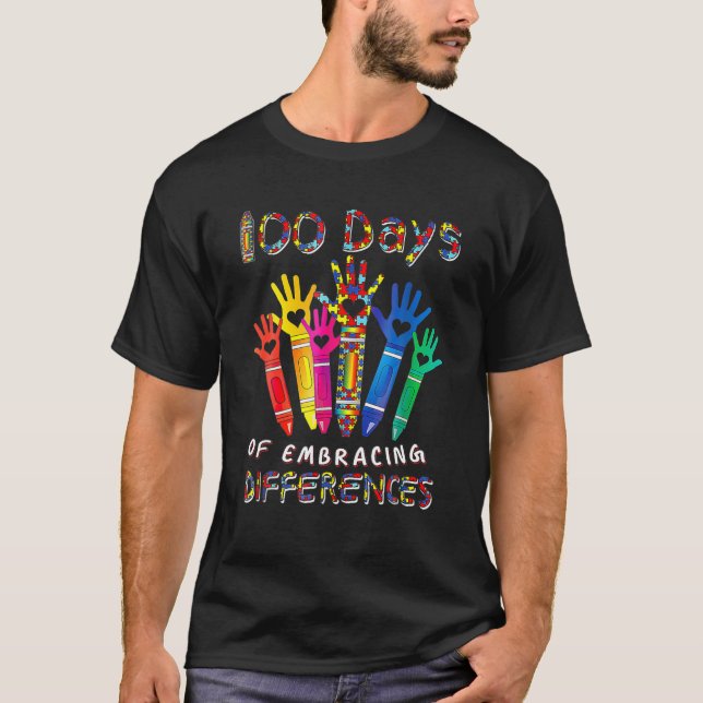 Autism Awareness Embrace Differences 100 Days Scho T-Shirt (Front)