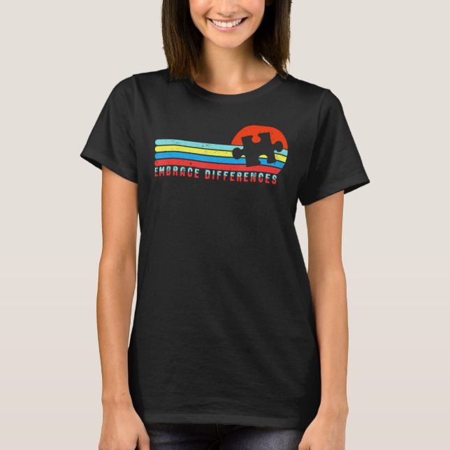 Autism Awareness Embrace Differences Puzzle Piece T-Shirt (Front)