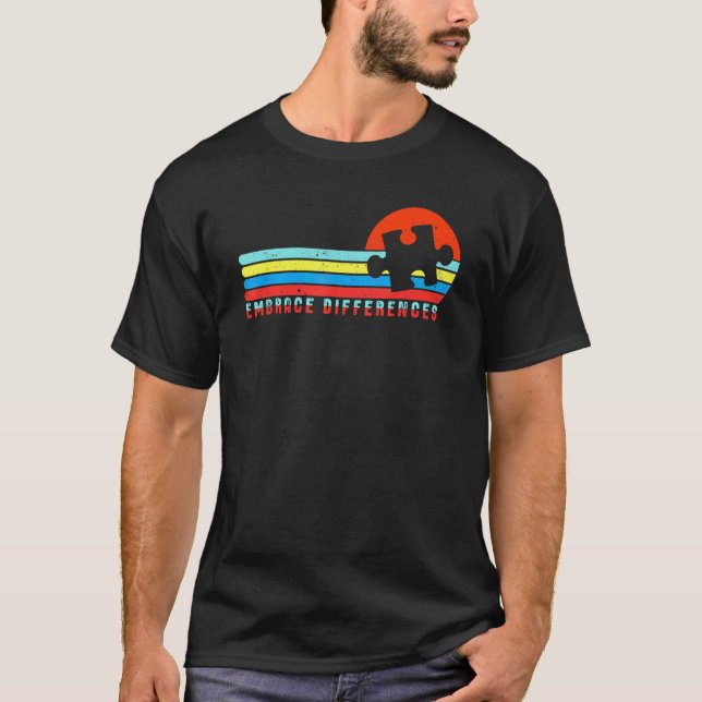 Autism Awareness Embrace Differences Puzzle Piece T-Shirt (Front)