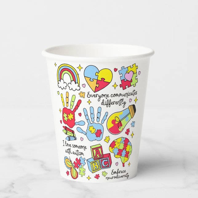 Autism Awareness Embrace Diversity Neuro Inclusive Paper Cups (Front)