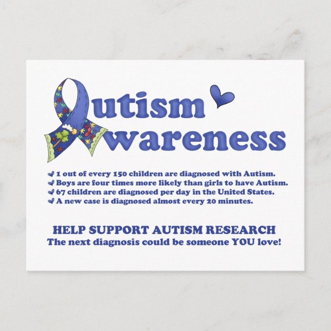 Autism Awareness (facts about Autism) Postcard (Front)