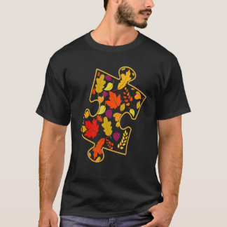 Autism Awareness Fall Leaf Autumn Thanksgiving Puz T-Shirt
